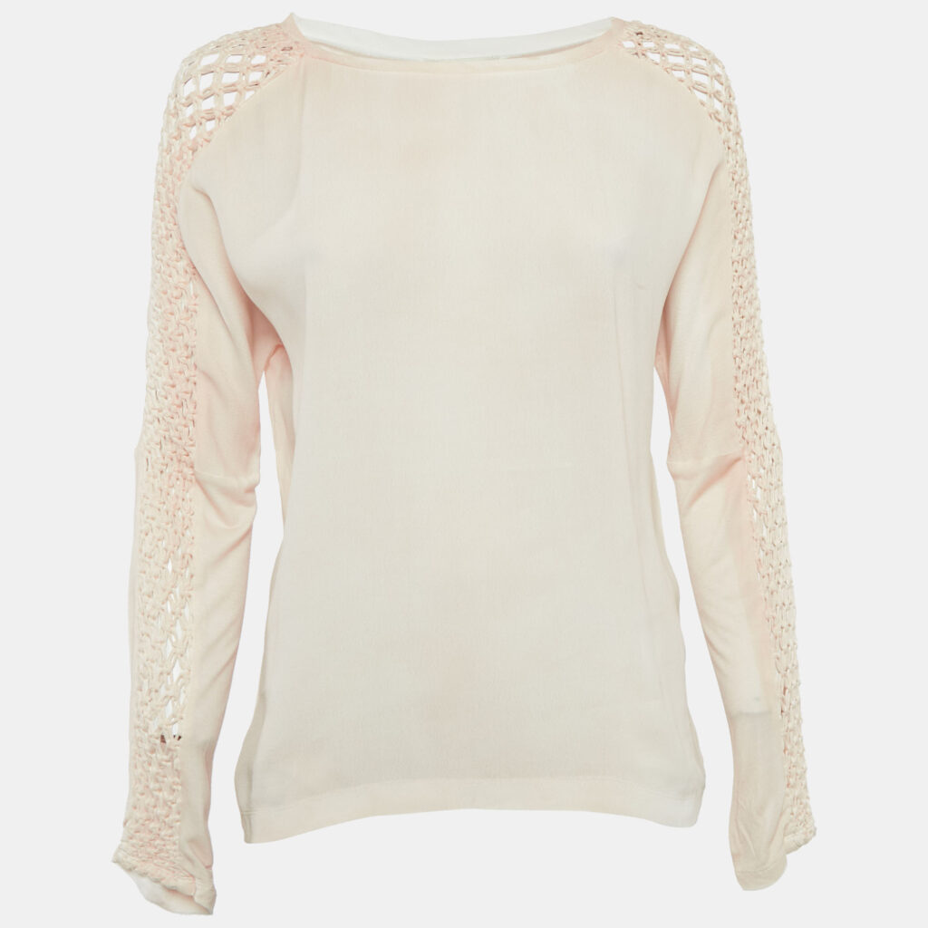 luxury-women-maje-used-clothes-p1096930-007 Maje Beige Crepe Sleeve Macrame Detail Top S