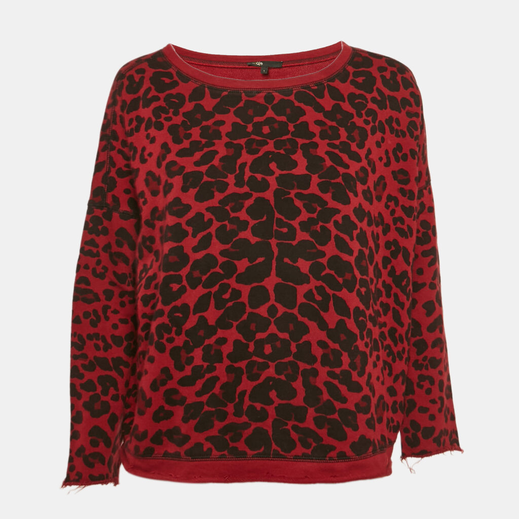 luxury-women-maje-used-clothes-p1115507-001 Maje Red Leopard Print Cotton Knit Sweatshirt S