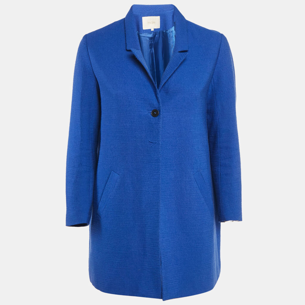 luxury-women-maje-used-clothes-p1116548-007 Maje Navy Blue Textured Cotton Blend Overcoat S