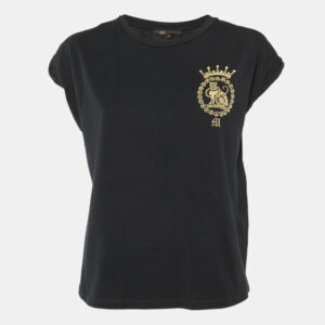 Maje Black Cotton Embroidered Torino Crew Neck T-Shirt L