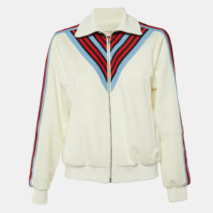 Maje White Jersey Striped Trim Manela Zip Up Jacket M