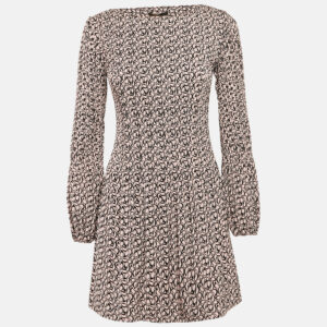Maje Pink/Black Printed Crepe Pleated Mini Dress S