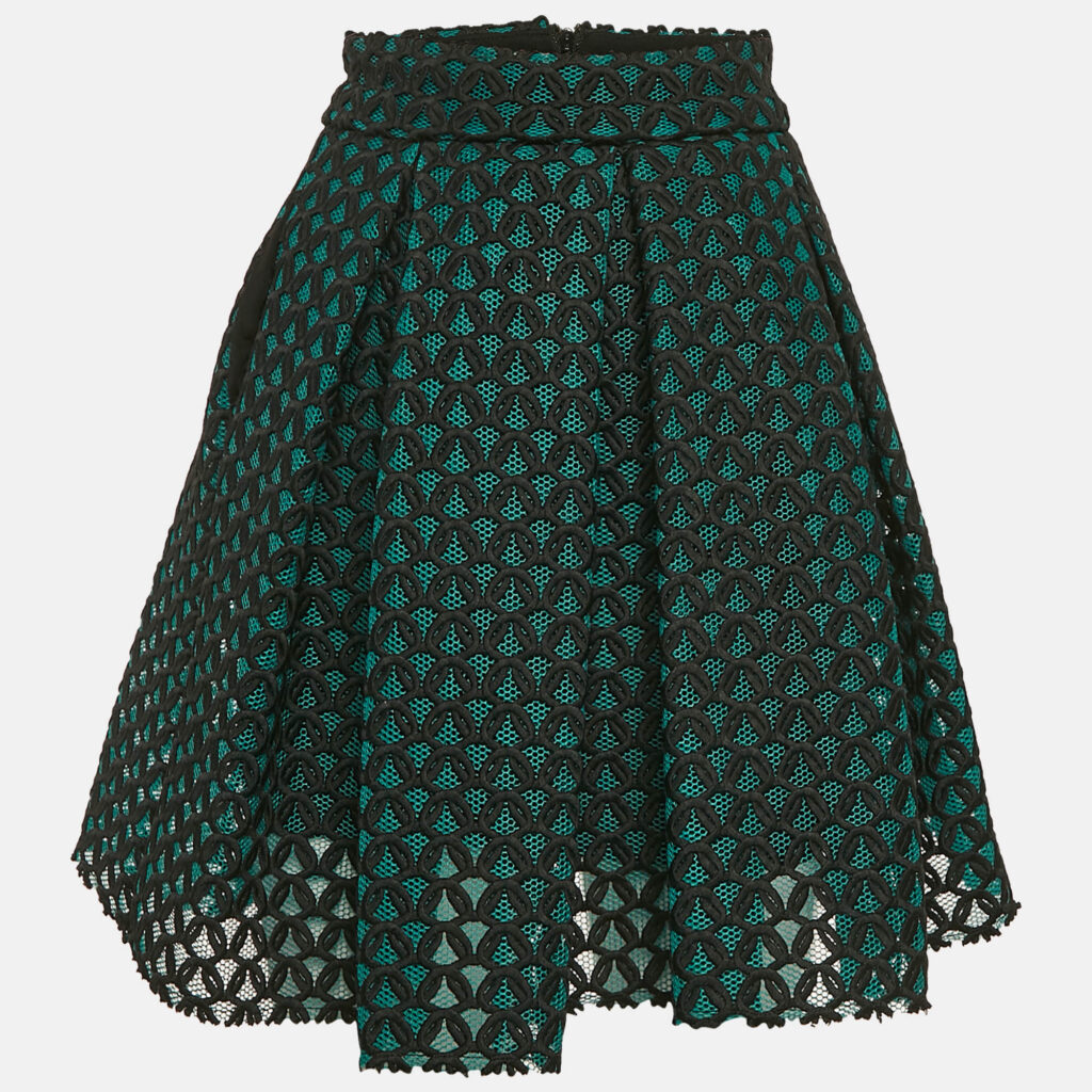 luxury-women-maje-used-clothes-p1122000-005.jpg Maje Green Embroidered Tulle Pleated Mini Skirt S