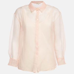Maje Peach/Orange Organza Button Front Long Sleeve Shirt L
