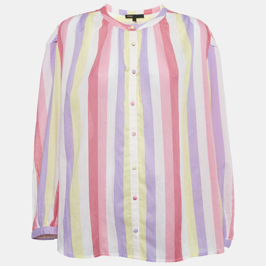 Maje Multicolor Candy Stripe Crepe Oversized Blouse M