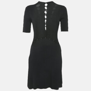 Maje Black Bead Detail Rib Knit Cut-Out Detail Mini Dress XS