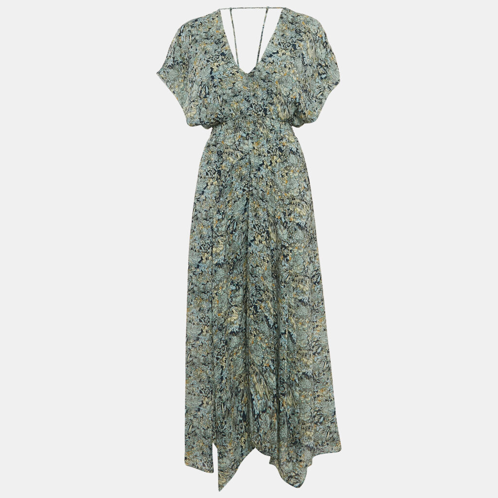 luxury-women-maje-used-clothes-p1131965-002 Maje Blue Floral Print Chiffon Asymmetric Scarf Dress S