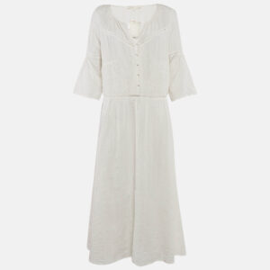 Maje White Seersucker Midi Dress M