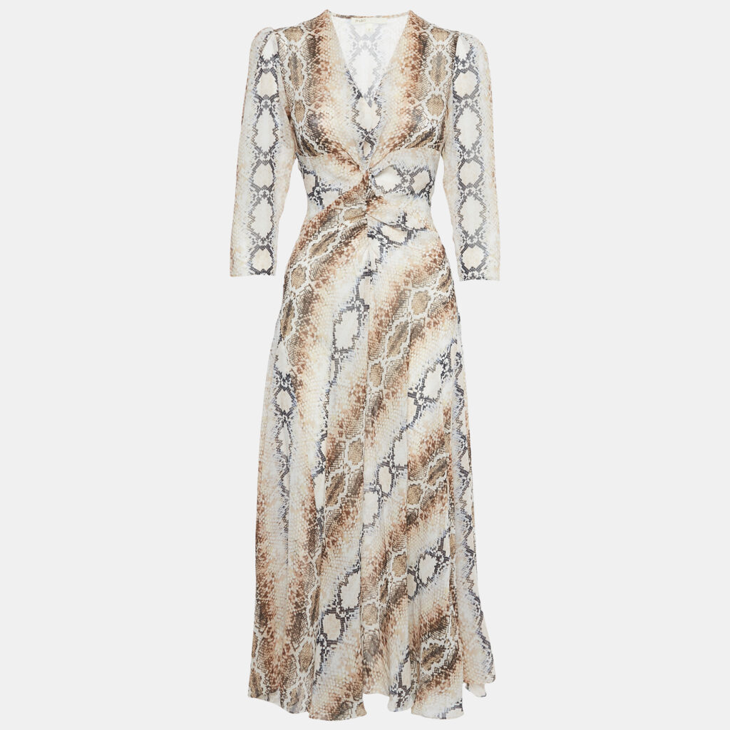 Maje Multicolor Snake Print Crepe V-Neck Repena Imprime Long Dress M