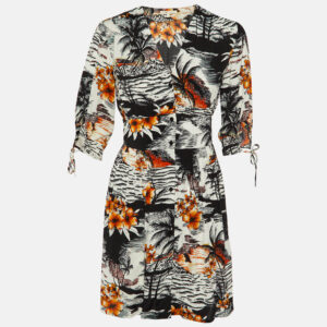 Maje Black Tropical Print Crepe Rolina Mini Dress M