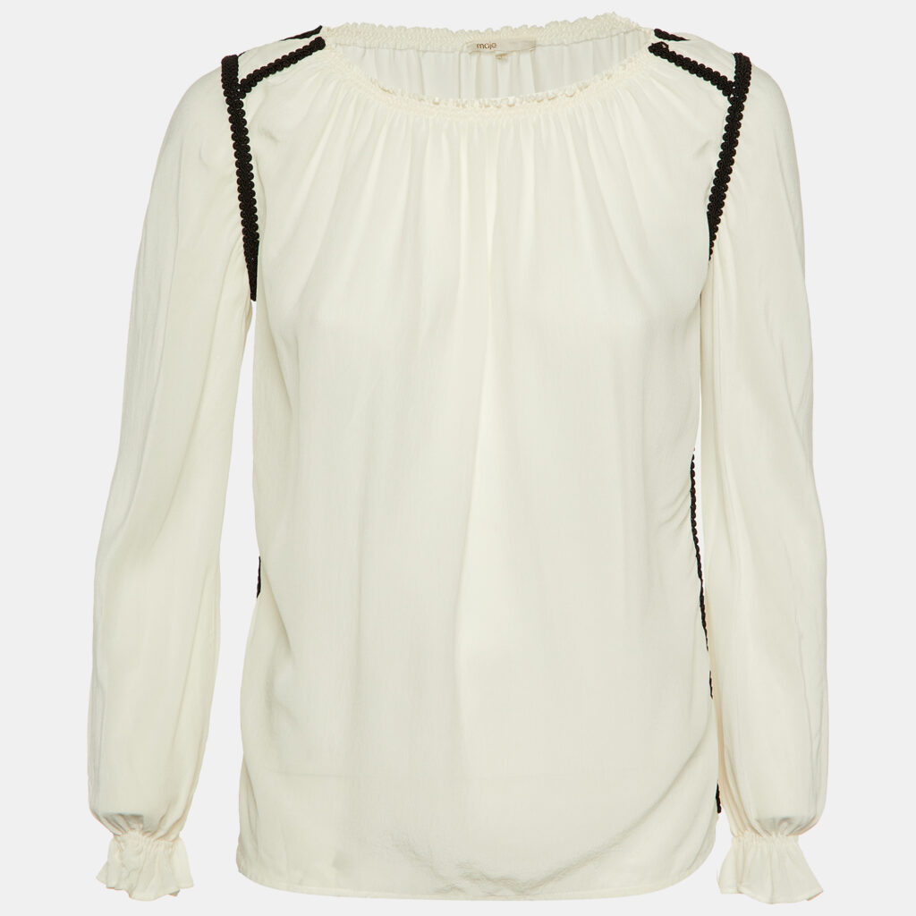 Maje White Silk Contrast Detail Top S