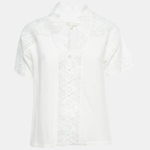 Maje White Lace Trim Chiffon Top S