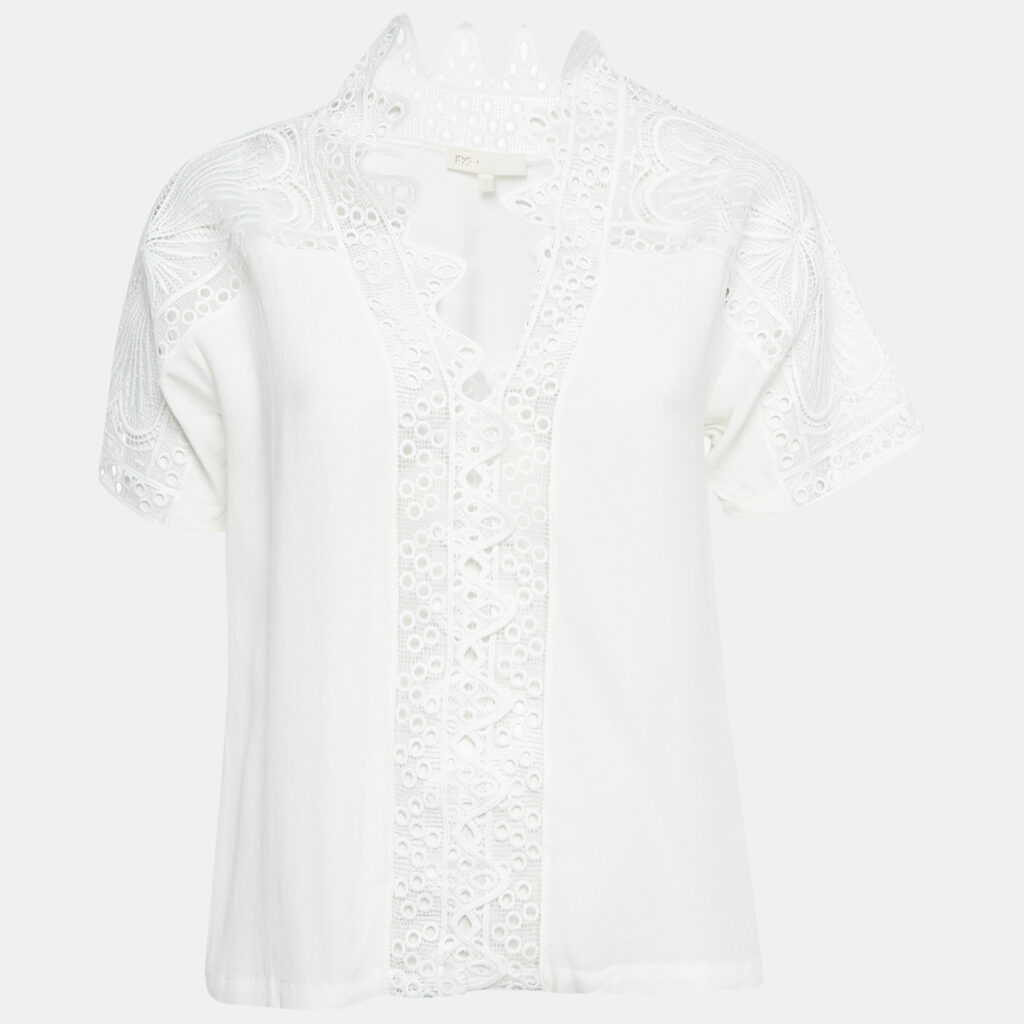 luxury-women-maje-used-clothes-p1144542-005 Maje White Lace Trim Chiffon Top S