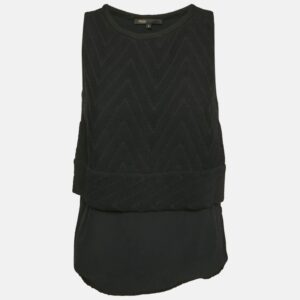 Maje Black Textured Crepe Sleeveless Top M