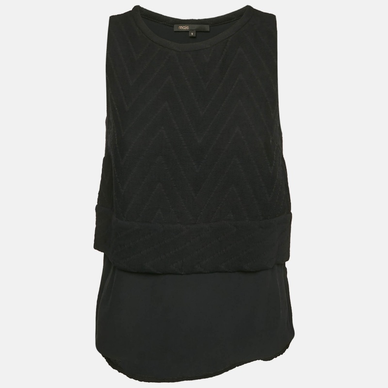 luxury-women-maje-used-clothes-p1144564-1746622103-001 Maje Black Textured Crepe Sleeveless Top M