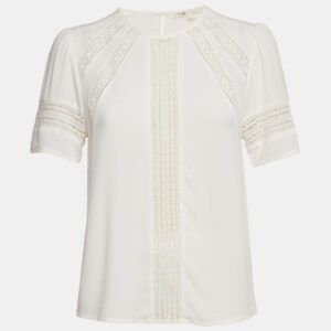 Maje White Lace Trim Crepe Top S