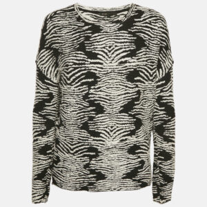 Maje Black/White Textured Knit Long Sleeve Top S