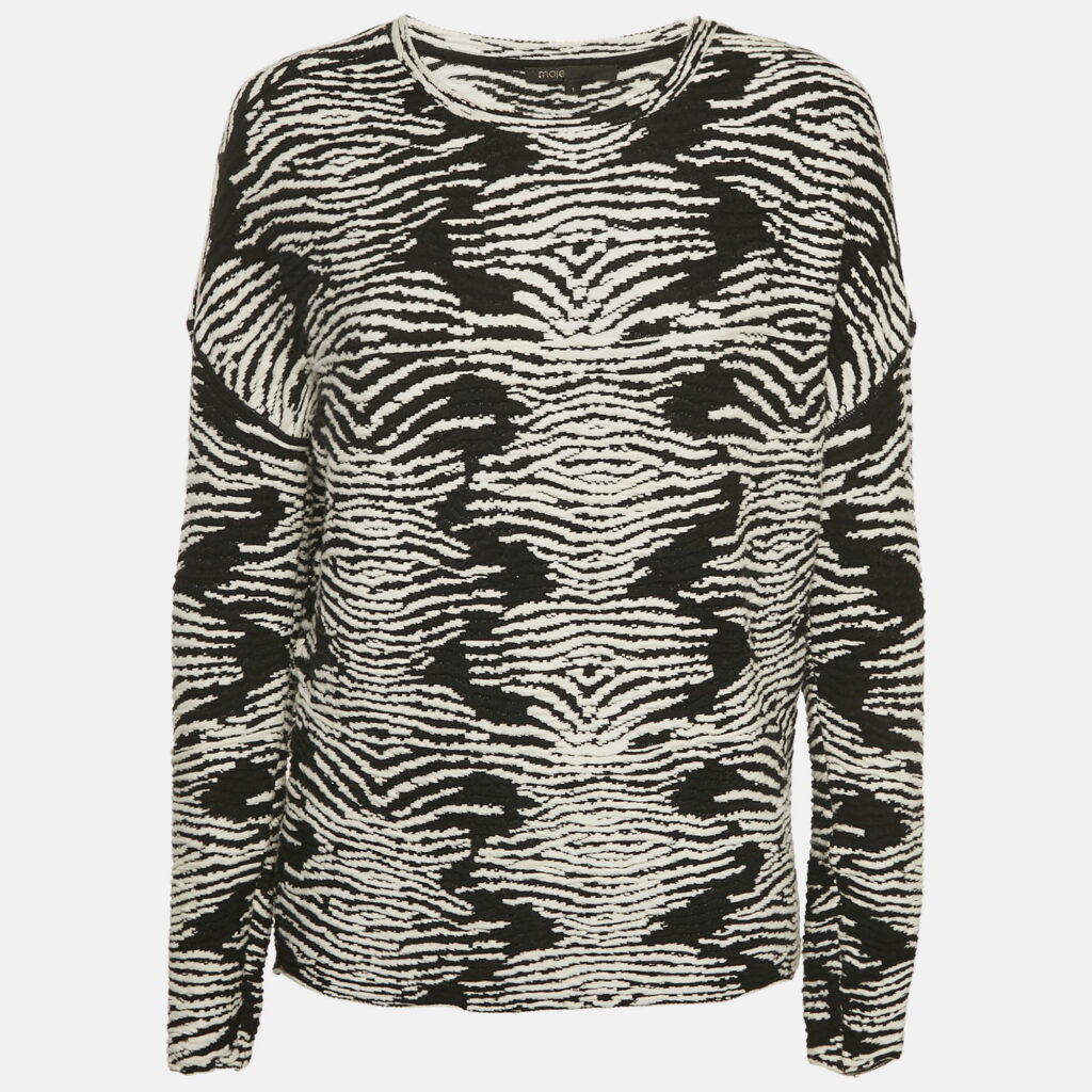 luxury-women-maje-used-clothes-p1144611-002 Maje Black/White Textured Knit Long Sleeve Top S