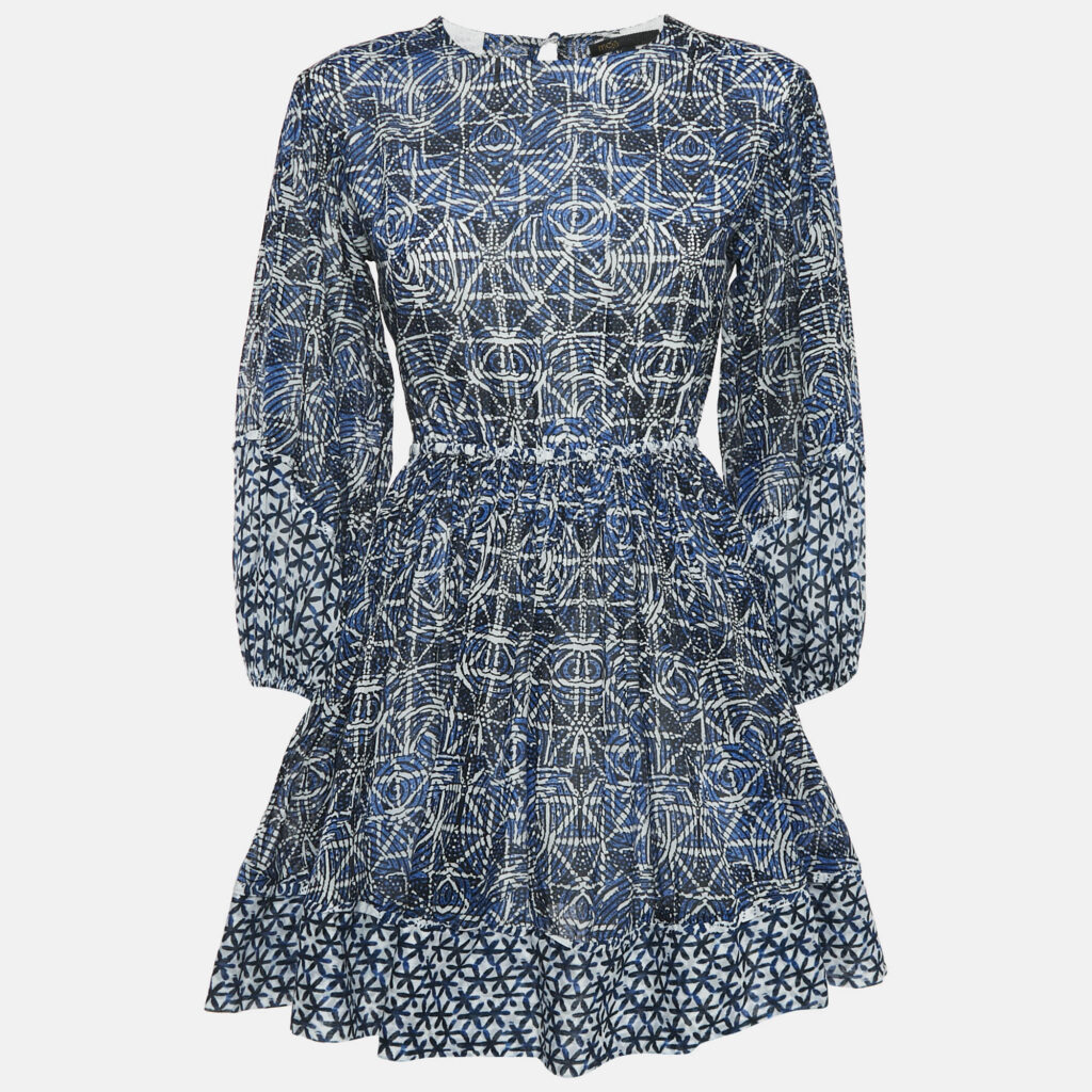 luxury-women-maje-used-clothes-p1145291-003 Maje Blue Printed Cotton Cut-Out Mini Dress S