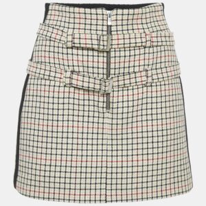 Maje Brown Checks Cotton Blend Mini Skirt S