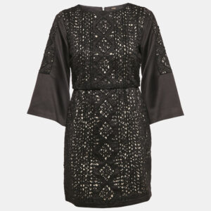 Maje Black Embellished Satin Rebecca Mini Dress M