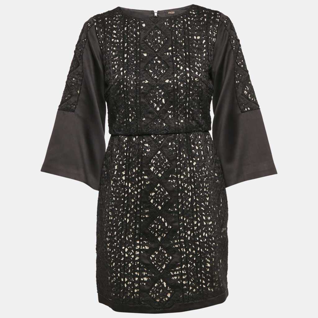 luxury-women-maje-used-clothes-p1148373-006 Maje Black Embellished Satin Rebecca Mini Dress M