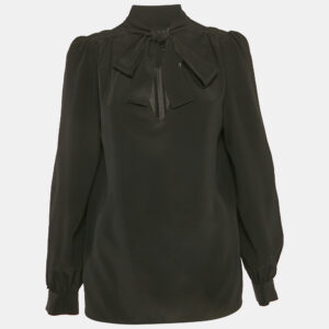 Maje Black Silk Tie-Up Neck Blouse M