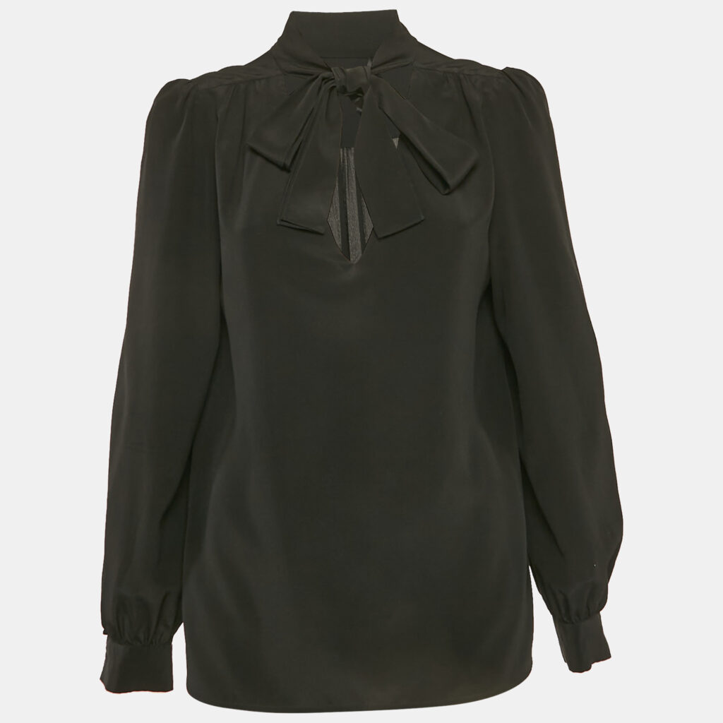 luxury-women-maje-used-clothes-p1149714-001 Maje Black Silk Tie-Up Neck Blouse M