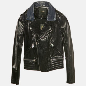 Maje Navy Blue Leather Zip-Up Leather Jacket S
