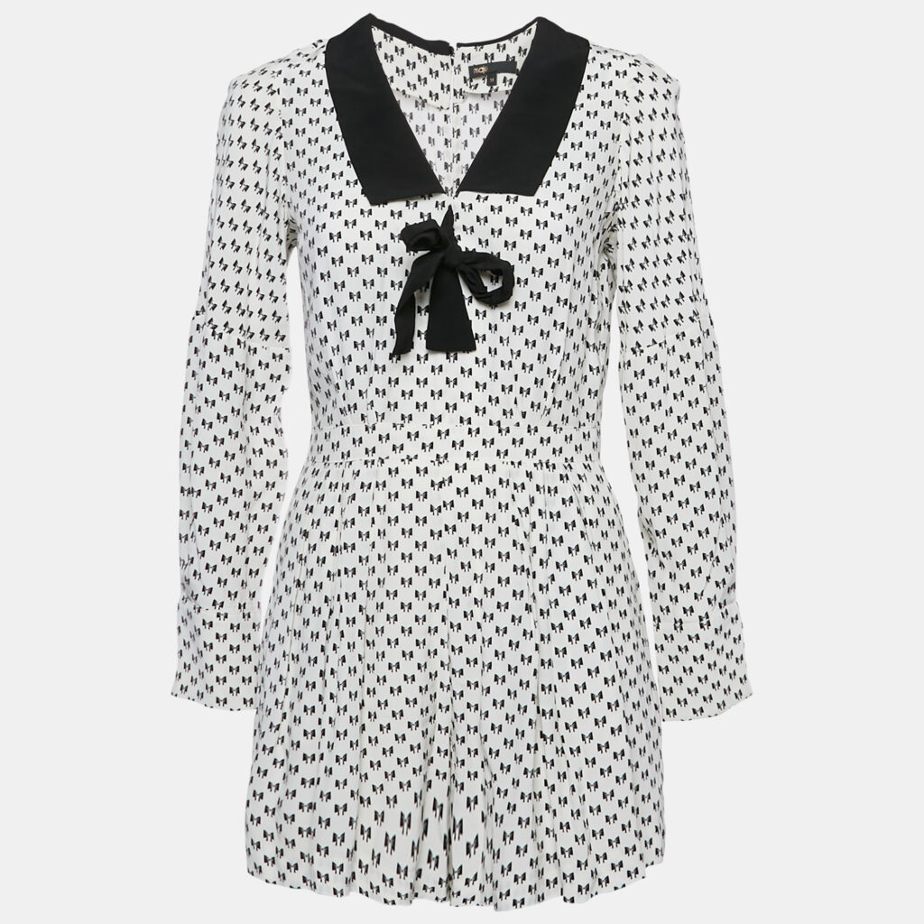 luxury-women-maje-used-clothes-p1154367-006 Maje White Istel Print Crepe Tie Neck Jumpsuit S