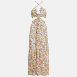 Maje Multicolor Floral Print Crepe Cut-Out Maxi Dress XL