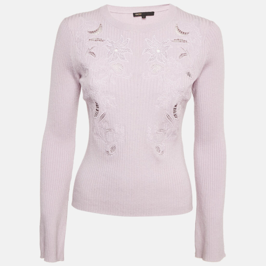 Maje Light Purple Embroidered Knit Mysany Sweater M