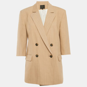 Maje Dark Beige Stripe Wool Blend Double Breasted Blazer M