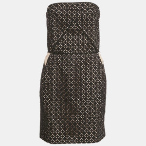 Maje Black Broderie Anglaise Cotton Strapless Mini Dress L