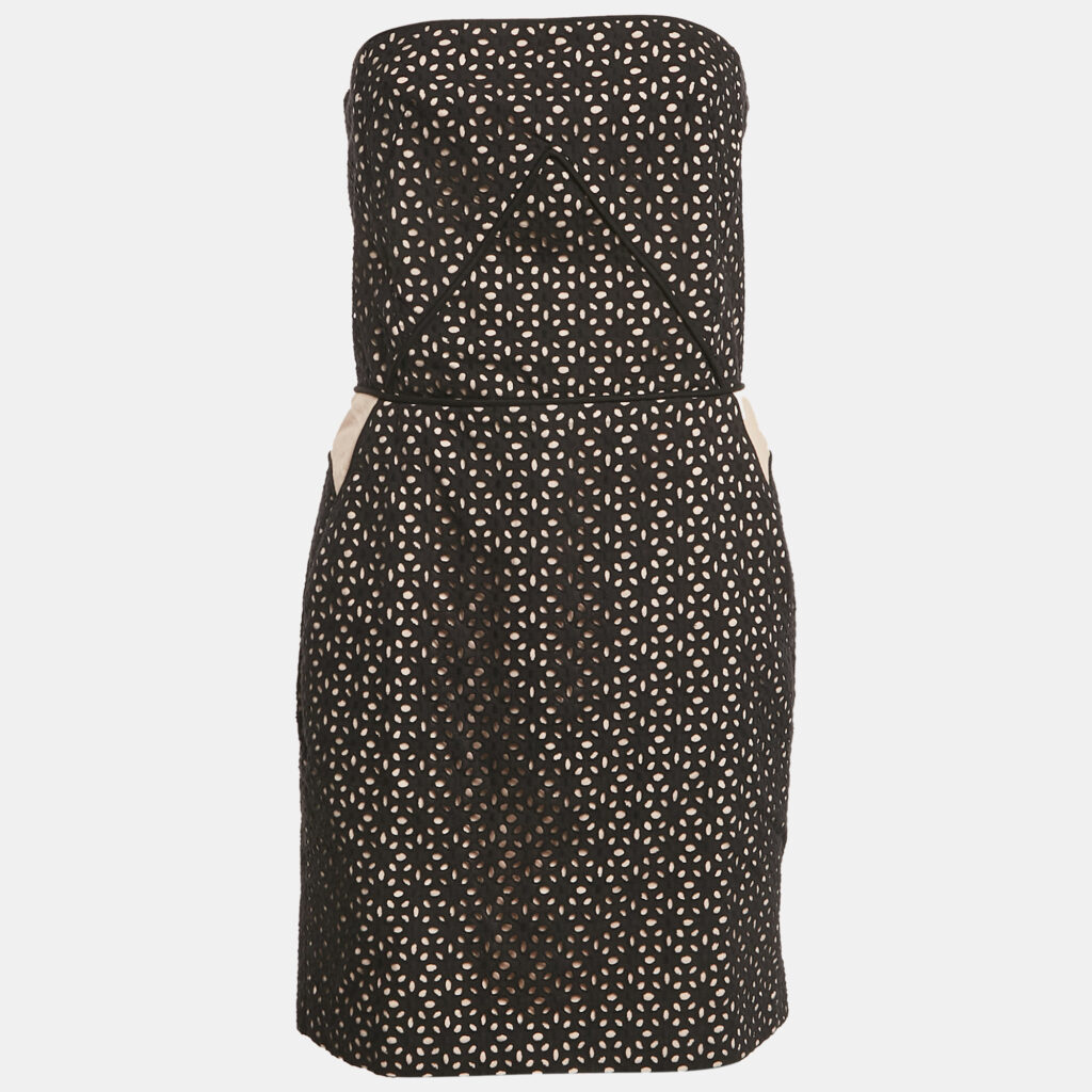 luxury-women-maje-used-clothes-p1167799-003 Maje Black Broderie Anglaise Cotton Strapless Mini Dress L