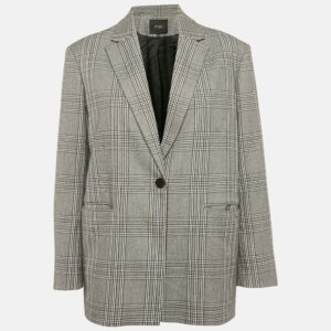 Maje Grey Plaid Houndstooth Single Breasted Blazer M