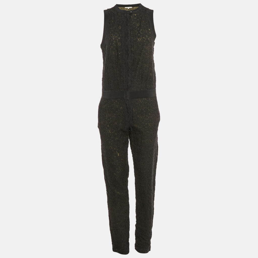 Maje Black Lace Zip Front Sleeveless Jumpsuit M