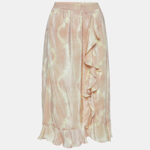 Maje Beige Tie Dye Satin Jitye Ruffled Midi Skirt S
