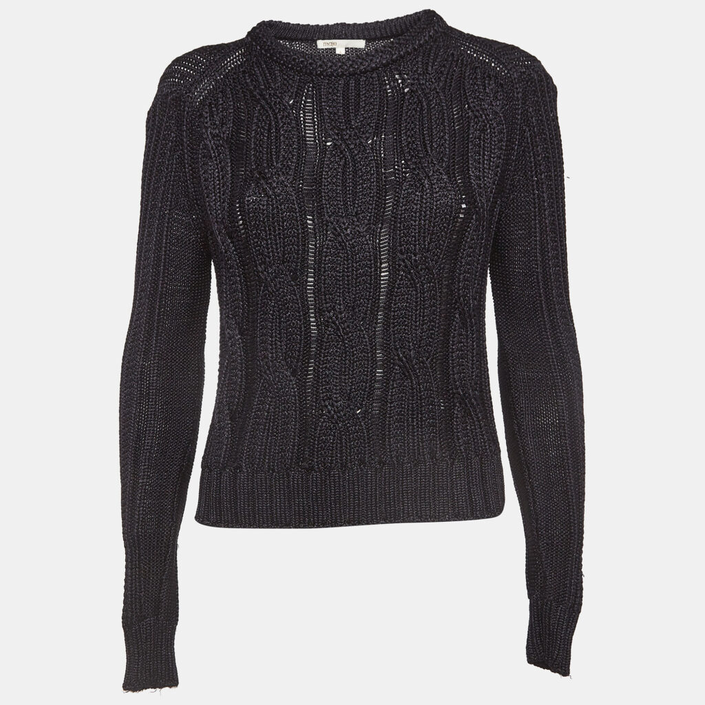 luxury-women-maje-used-clothes-p940874-004 Maje Black Cable Knit Crew Neck Sweatshirt S