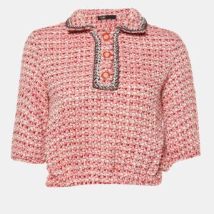 Maje Red Tweed Polo Cropped Shirt M