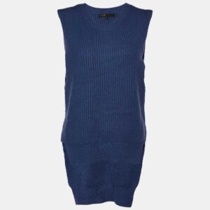 Maje Blue Wool Knit High-Low Sleeveless Sweater Top M