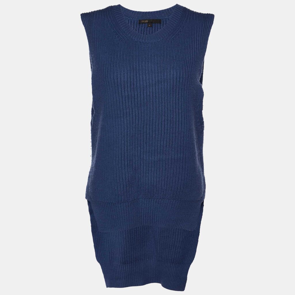 luxury-women-maje-used-clothes-p982291-003 Maje Blue Wool Knit High-Low Sleeveless Sweater Top M