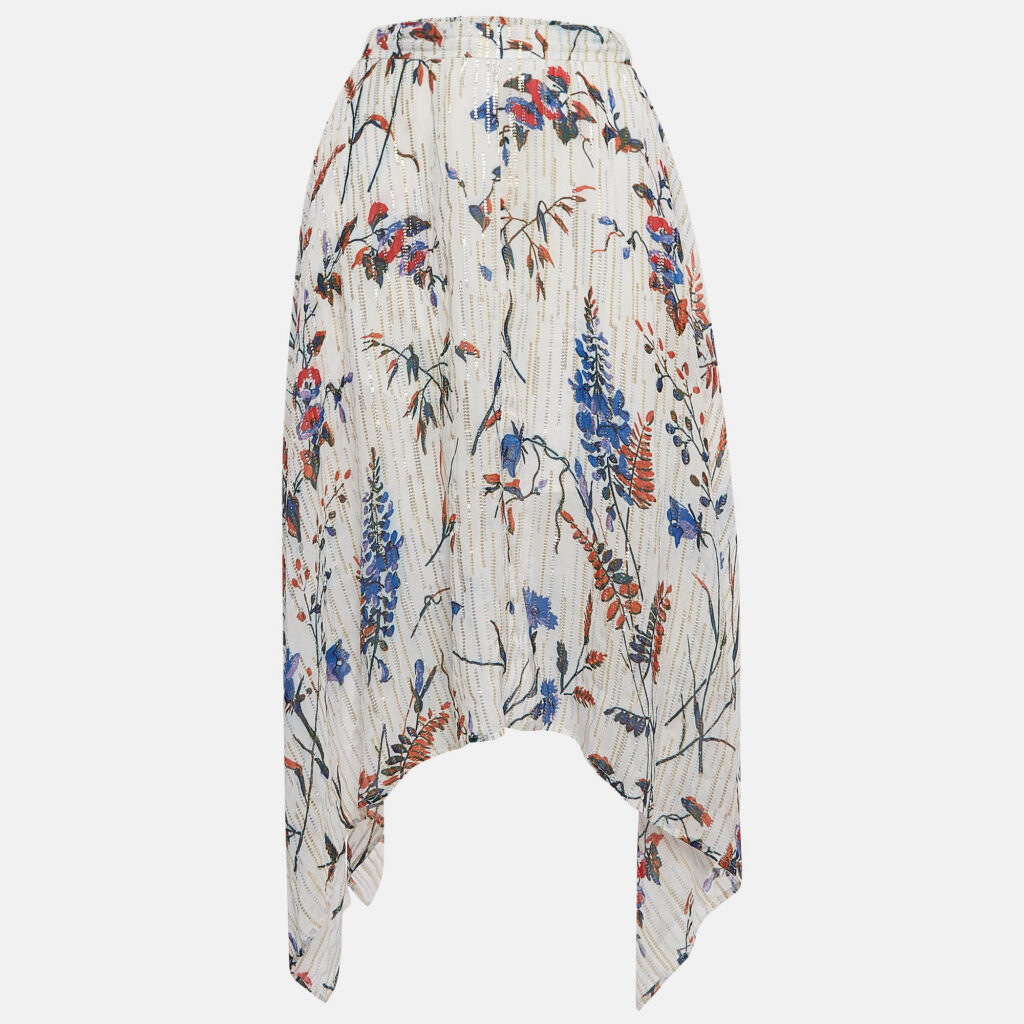 luxury-women-maje-used-clothes-p985117-001 Maje White Printed Lurex Asymmetric Midi Skirt S