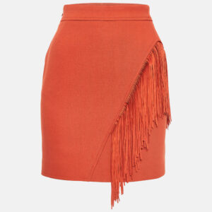 Maje Orange Crepe Fringe Detail  Mini Skirt S