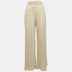 Majorelle Metallic Lurex Knit Sheer Wide-Leg Pants M