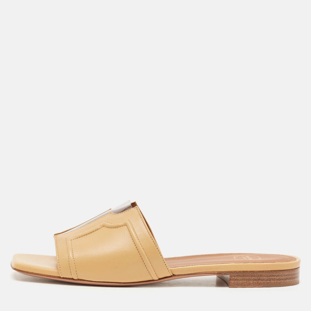 luxury-women-malone-souliers-new-shoes-p1125106-010 Malone Souliers Beige Leather and PVC Silvia Flat Slides Size 36