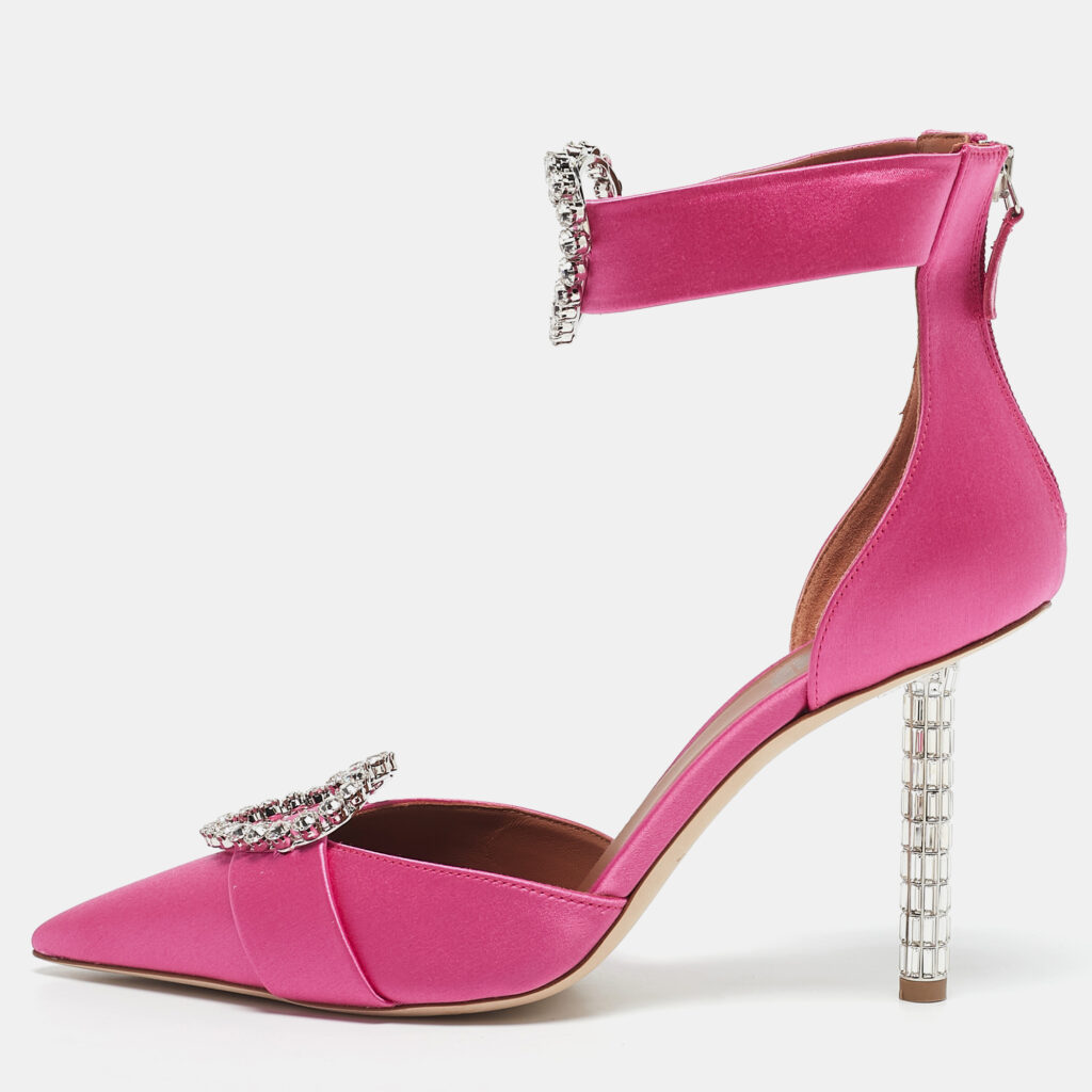 Malone Souliers Pink Satin Camille Ankle Strap Pumps Size 39