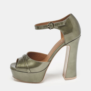 Malone Souliers Green Patent Leather Yuri Platform Sandals Size 36