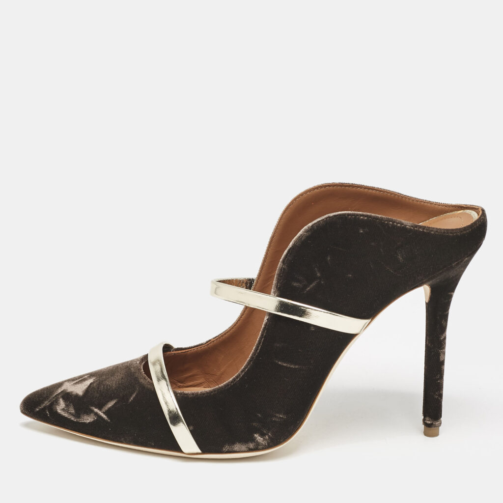 Malone Souliers Brown/Gold Velvet and Leather Maureen Mules Size 40