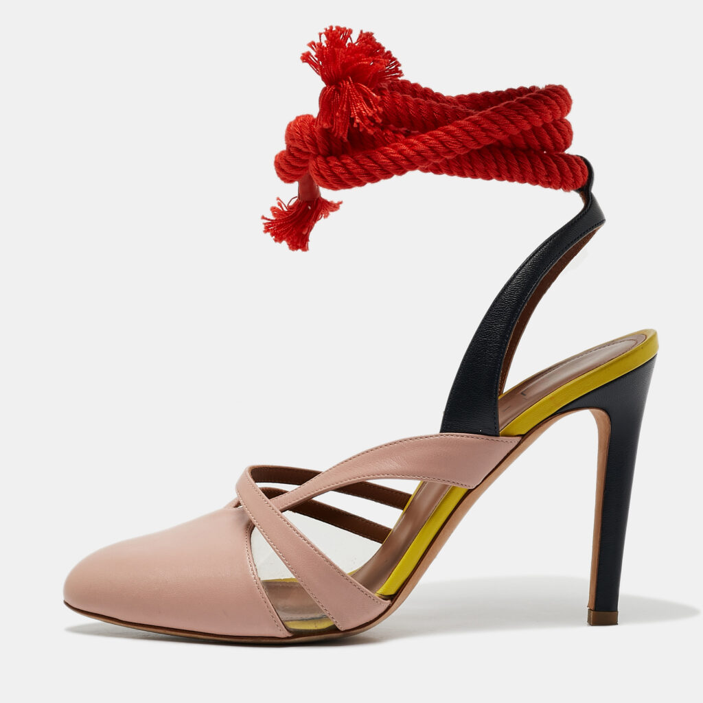 luxury-women-malone-souliers-used-shoes-p1102244-001 Malone Souliers X Roksanda Multicolor Leather and PVC Ankle Tie Pumps Size 38.5